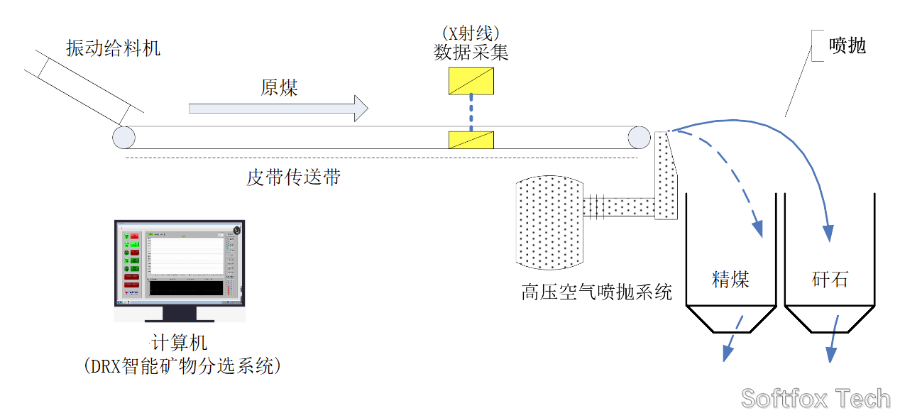 Softfox process flow for sorting coal mineral